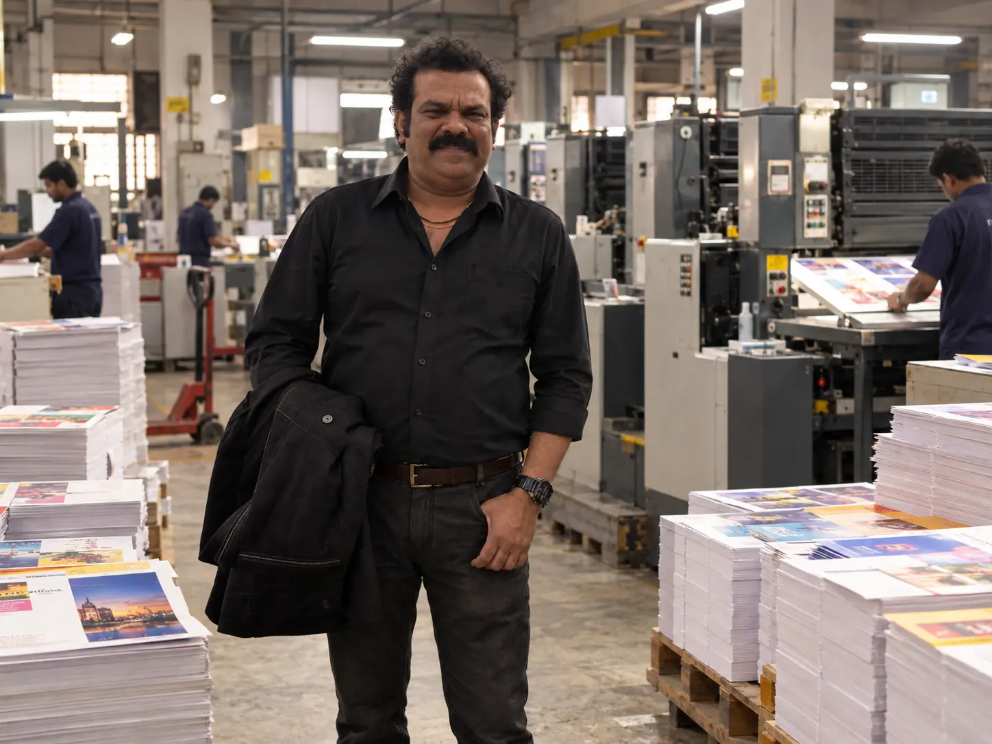 The Swastik Art Printers team and printing shop floor in Kota, Rajasthan